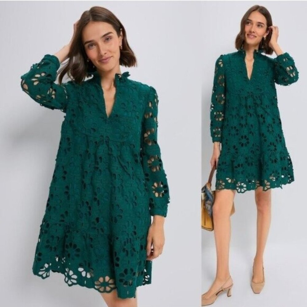 Tuckernuck Green Floral Cutout Long Sleeve Dress